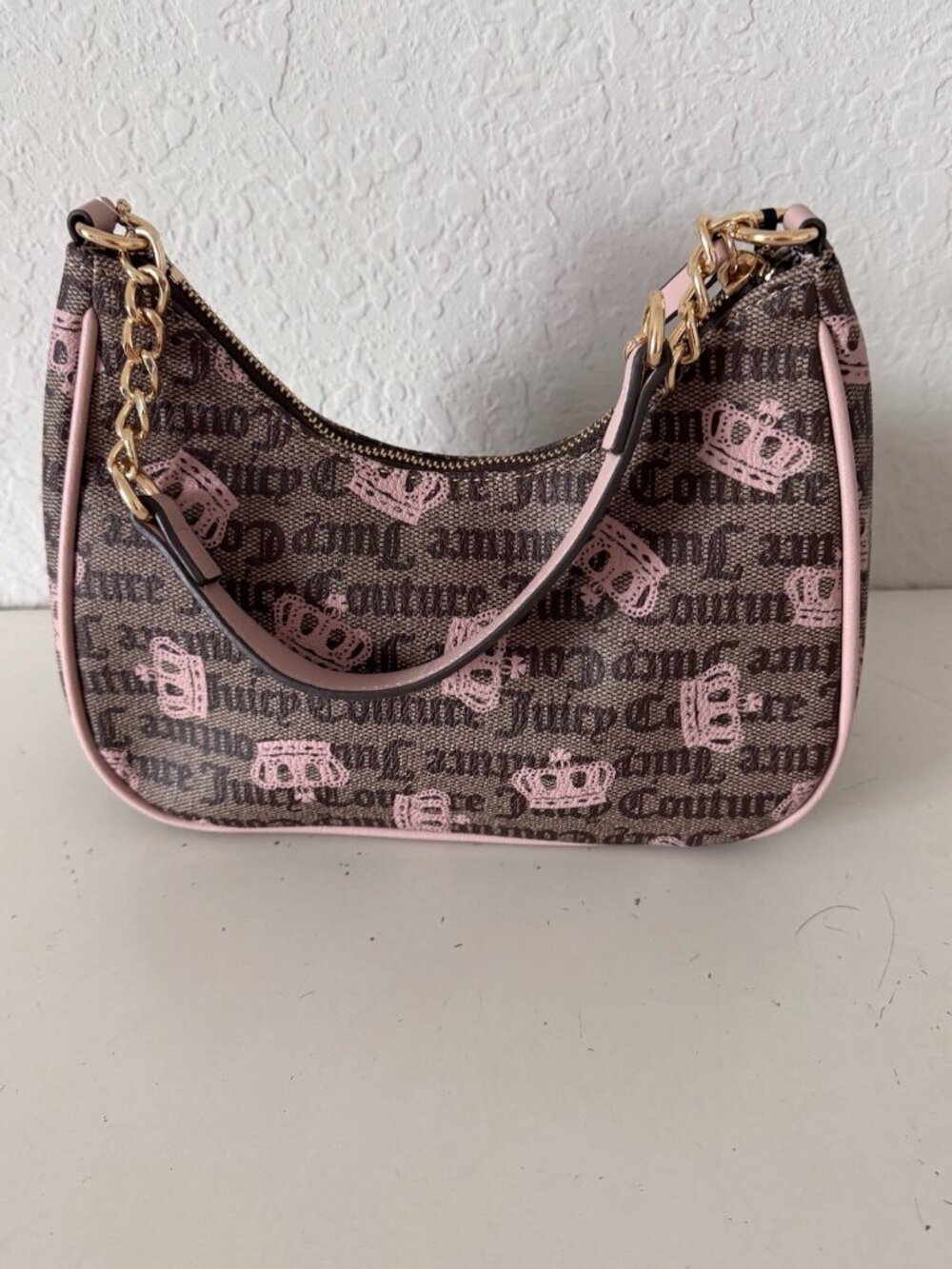 Juicy Couture Simply Sweet Crown Shoulder Bag Pink Brown Taupe W/Crown Charm NEW - Picture 7 of 12